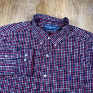 Ralph Lauren Classic Fit Long Sleeve Dress Shirt Men's 17 36/37 Red/Green Plaid